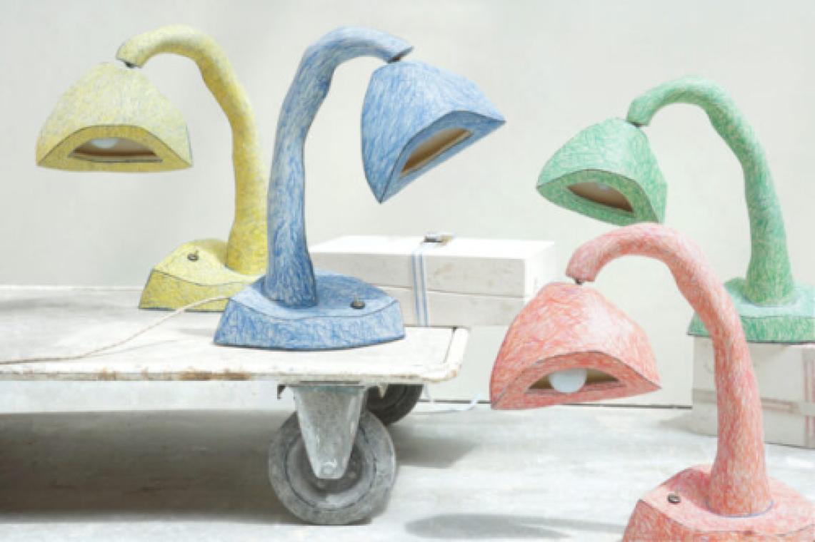 whimsy lamp showmodel . Choose your color: Red, Blue or yellow image 1